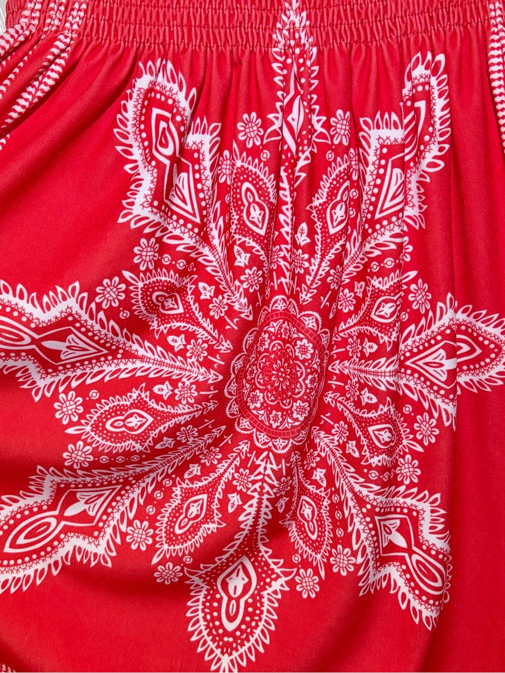 Venus Coral Red Orange Smocked Top Printed Short Sundress. Med / Large - Picture 2 of 5